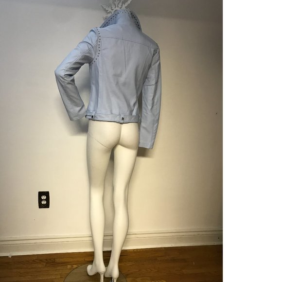 F21 SKY BABY BLUE vegan leather studded biker moto jacket coat blazer NWT - Picture 5 of 13